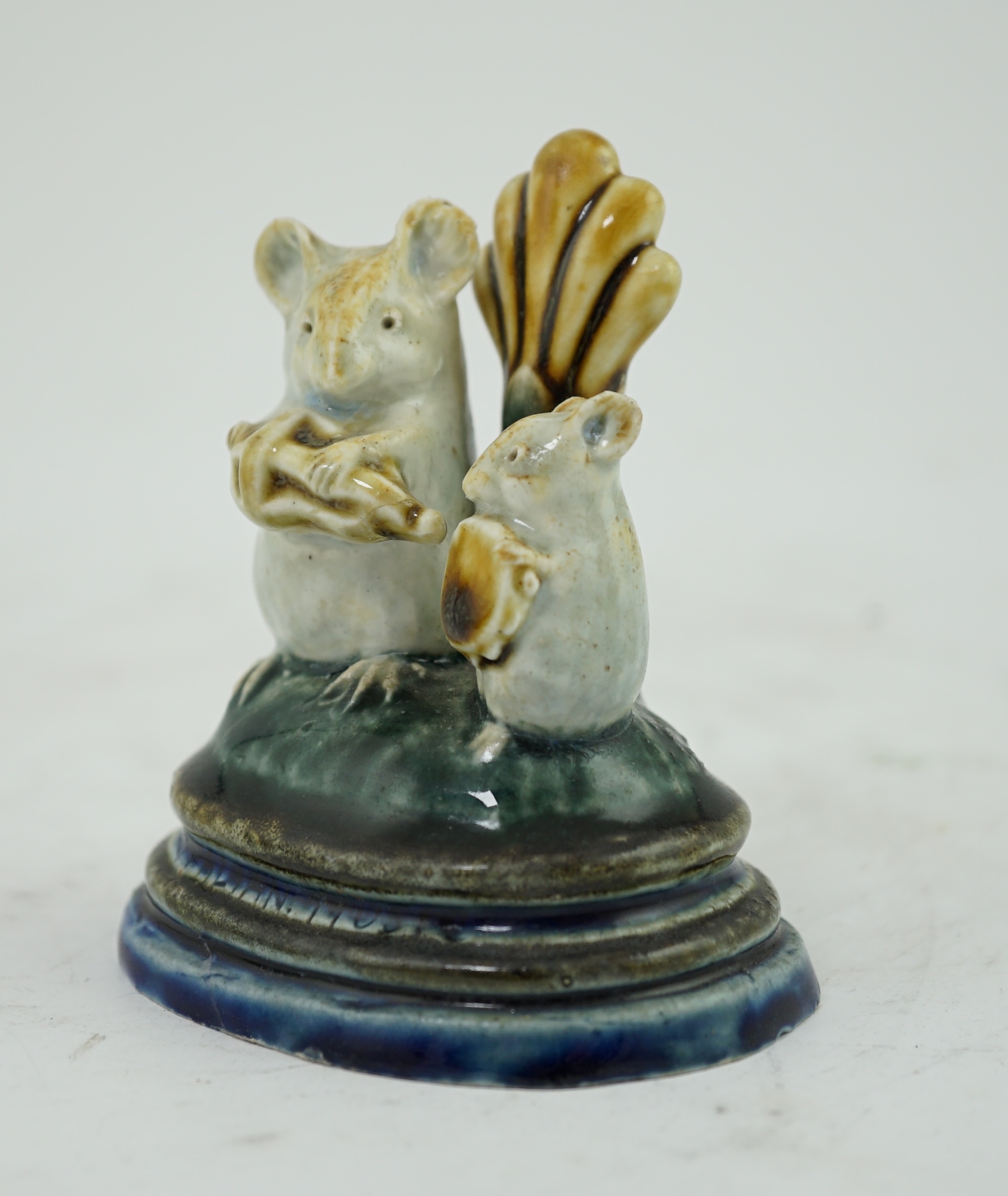 Attributed to George Tinworth for Doulton Lambeth, an ‘Italian Music’ mice menu holder